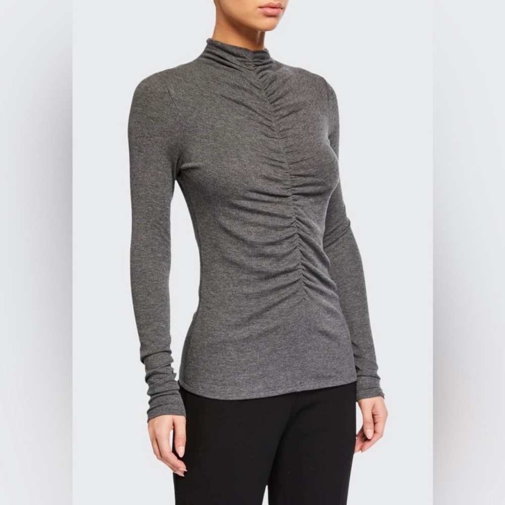 Veronica Beard Theresa Turtleneck Ruched Top Grey